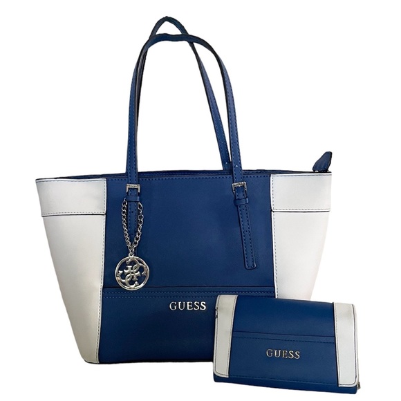 Guess Handbags - Guess Royal Blue Color Block Shoulder Bag & Matching Wallet Set